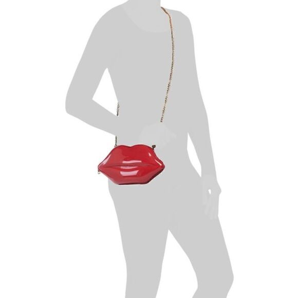 💋 Deluxity Red Lips Gold Chain Jelly Cute Chic Clutch Crossbody Bag NWT - Picture 4 of 16